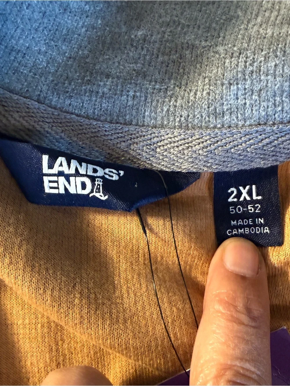 Lands’ End Men’s 2XL Quarter Zip Pullover Camel Ribbed Sweater